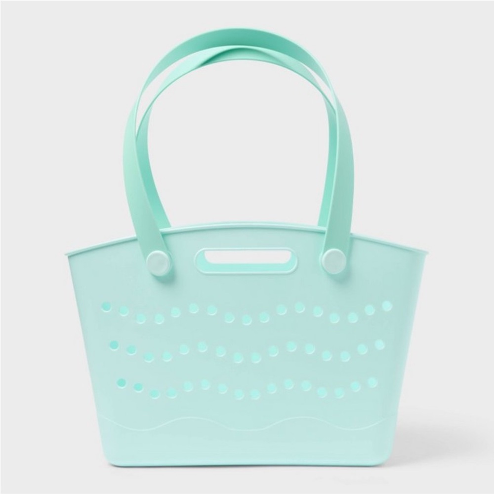 SUN SQUAD NWT plastic summer tote -teal -18” wide